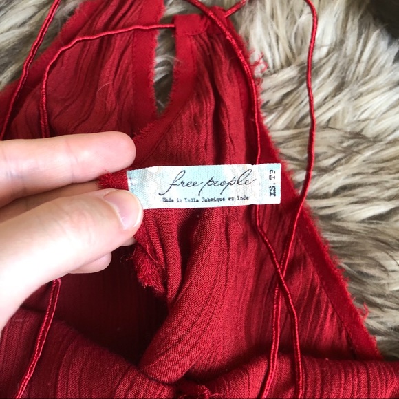 Free People Red Slip Dress with Rose Trim - Picture 4 of 4